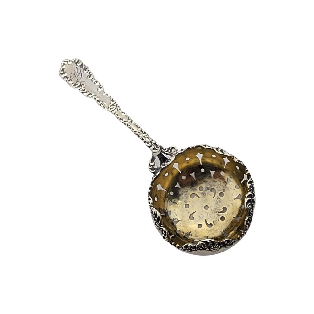 Wallace Sterling Silver Waverly Gold Wash Bowl Tea Strainer with Monogram #14079